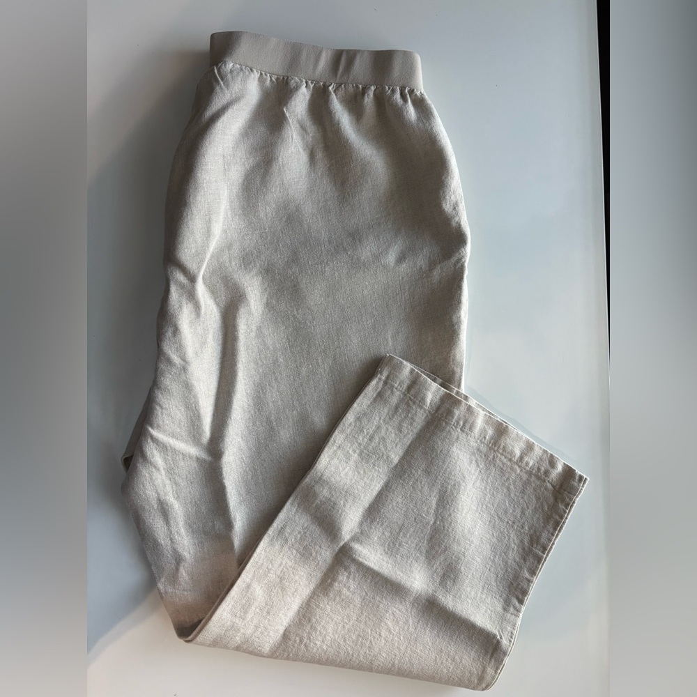 Like New Coldwater Creek Linen Pants 18W cream oatmeal pockets
